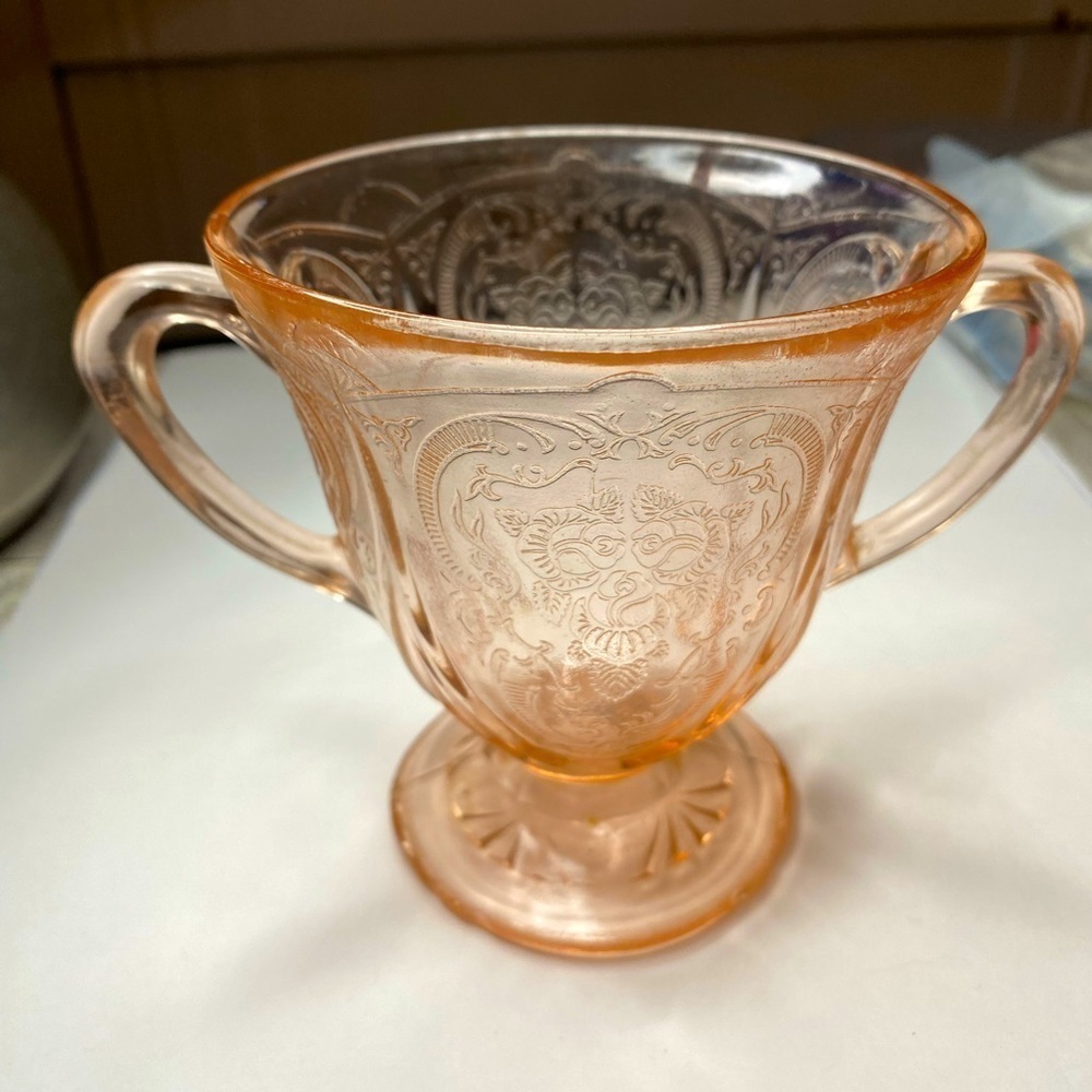 Vintage sugar bowl cup dish amber pink.  #13